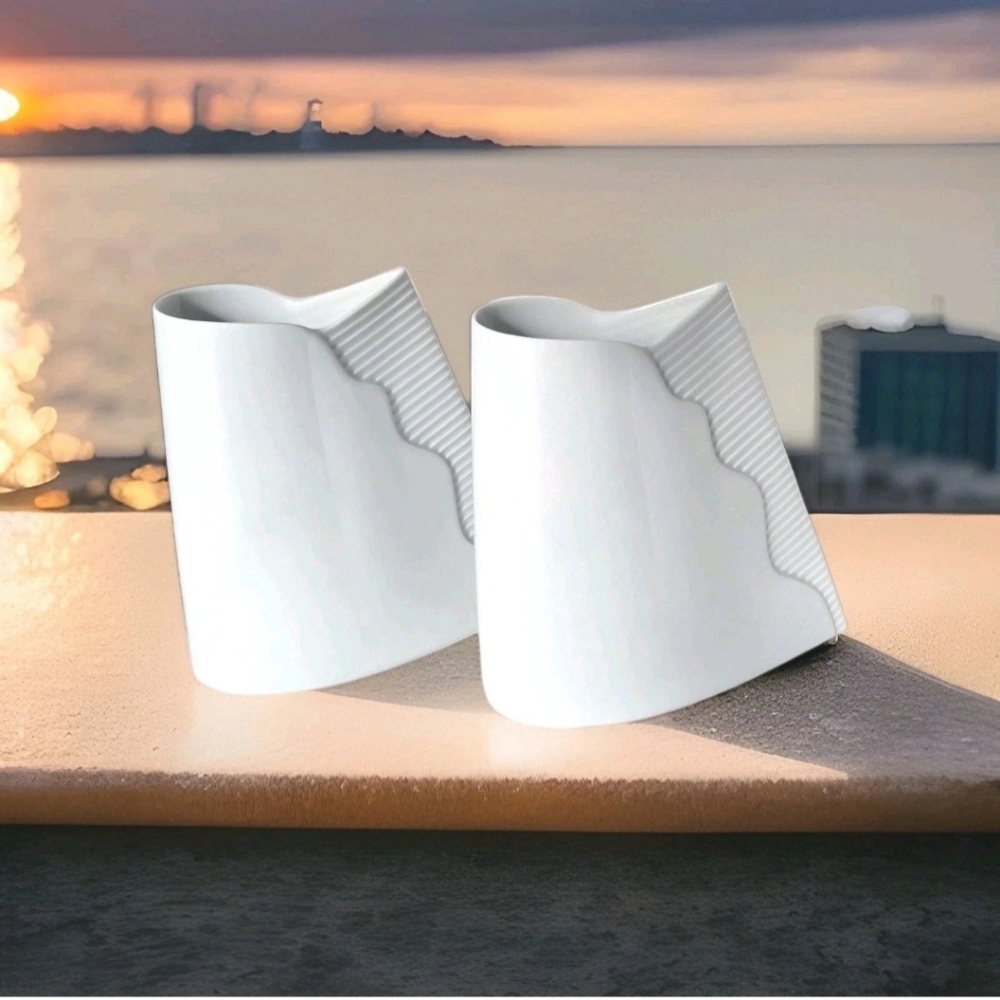 Vintage Rosenthal Studio Line Set Of 2 Uta Feyl Vase Porcelain Germany White EUC